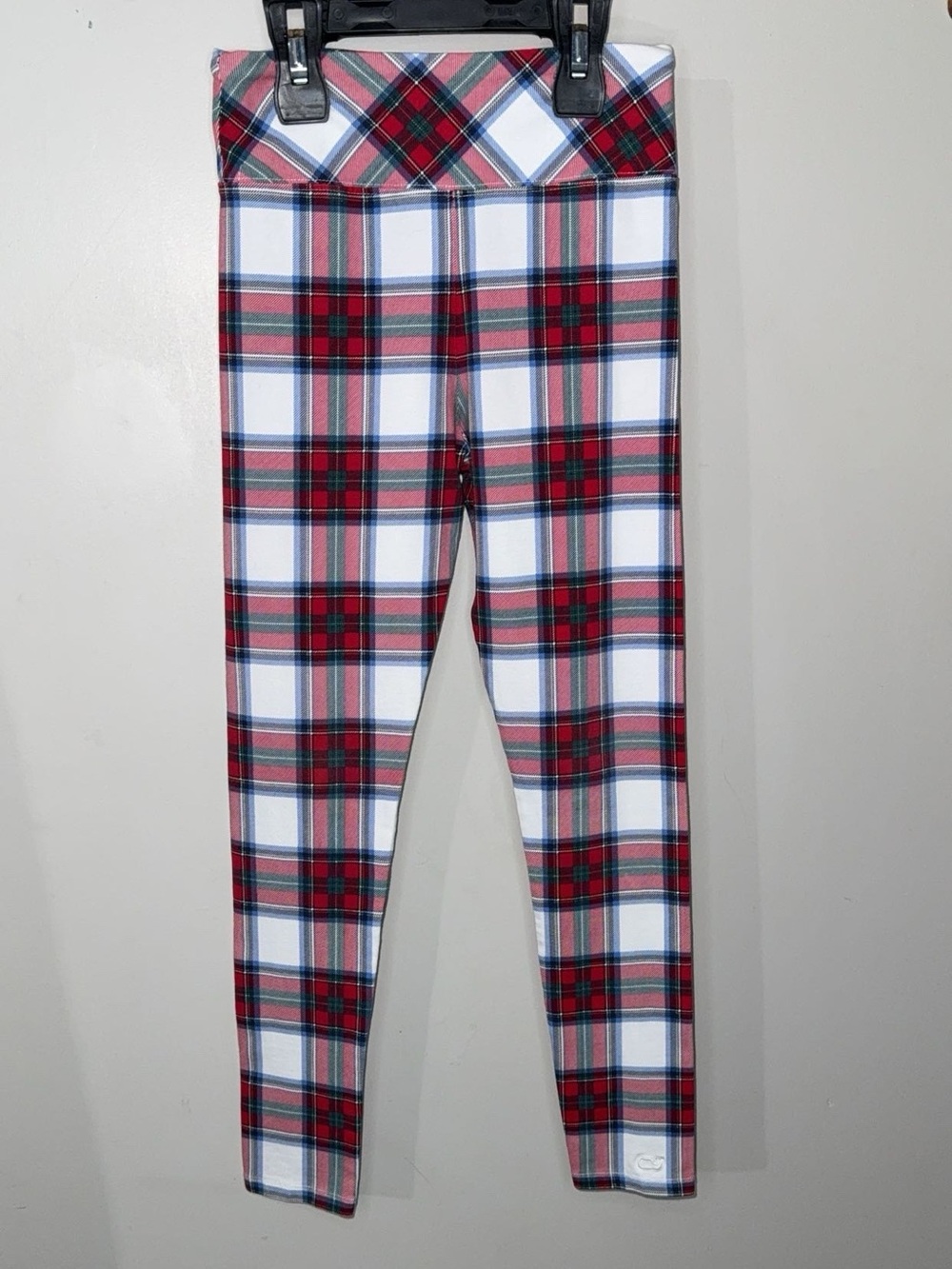 Vineyard Vines Girls Plaid Leggings Size M 10-12 Tartan Red Green White Festive